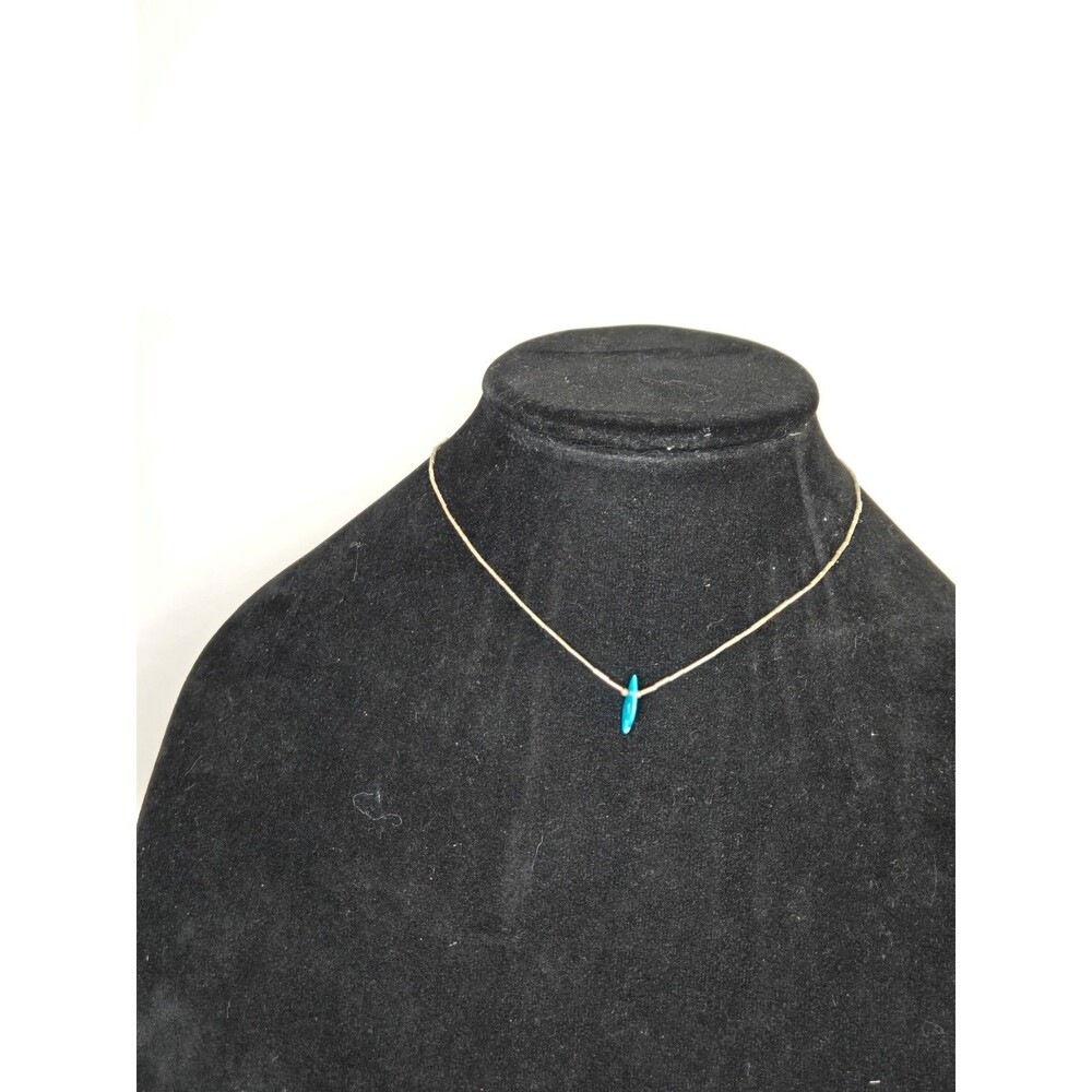 Silver Tone Necklace with Silver Beads and Teal Pendant Possibly Turquoise